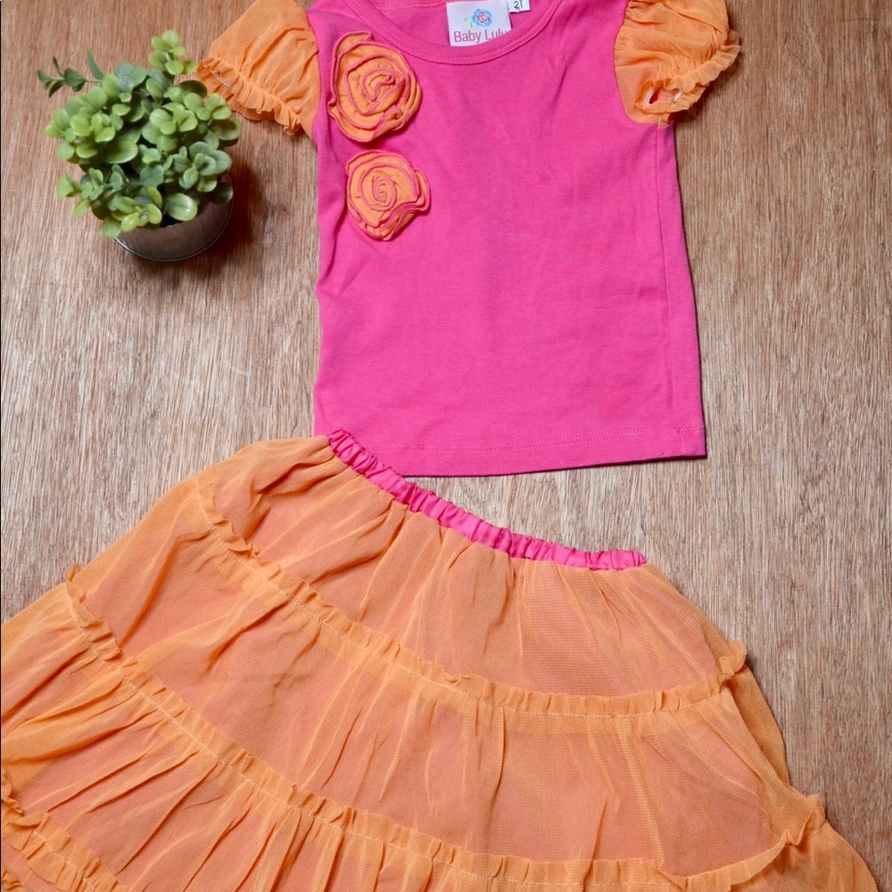 Baby LuLu Orange and Pink Chiffon Twirl Set